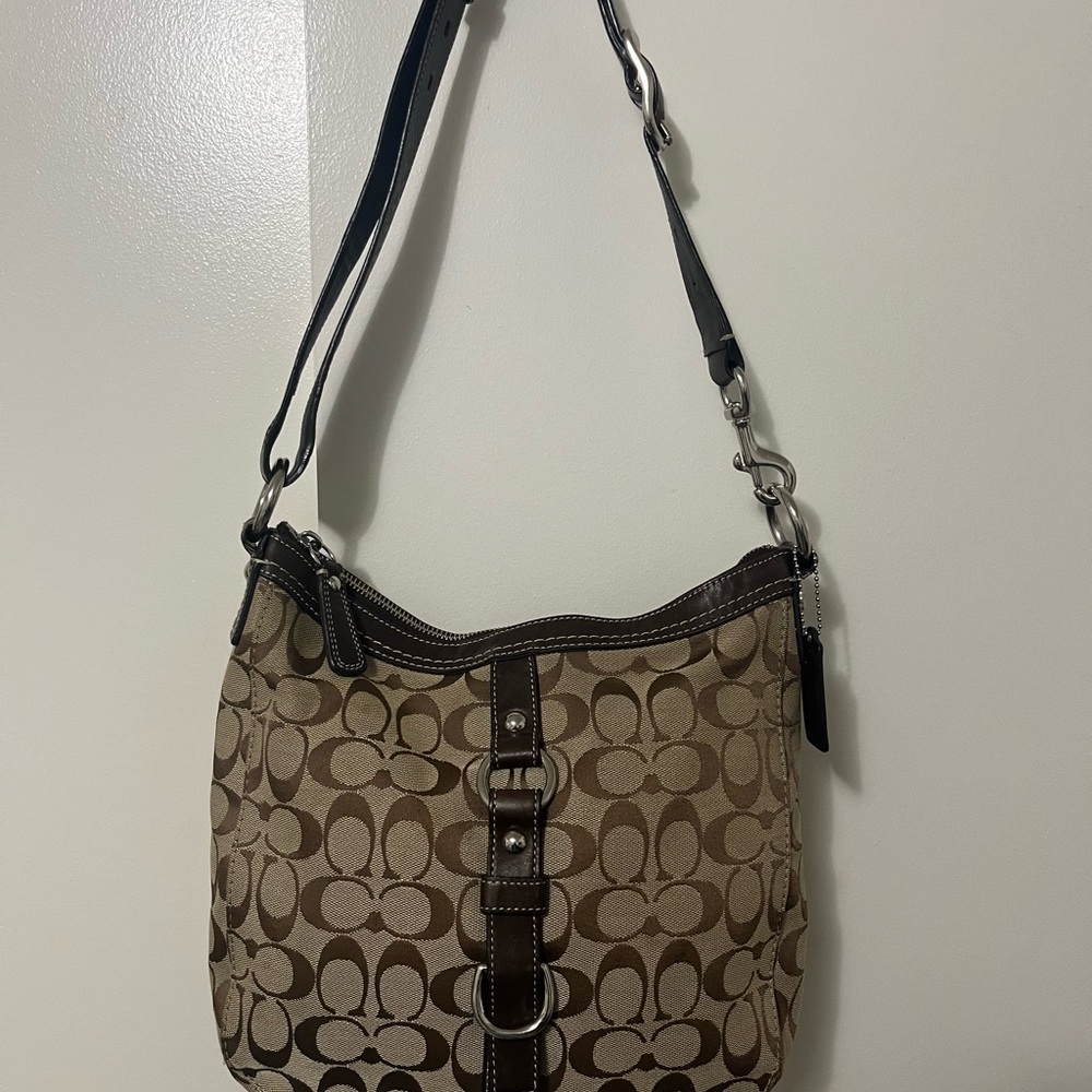 Coach Signature Canvas Shoulder Bag in Brown and Tan